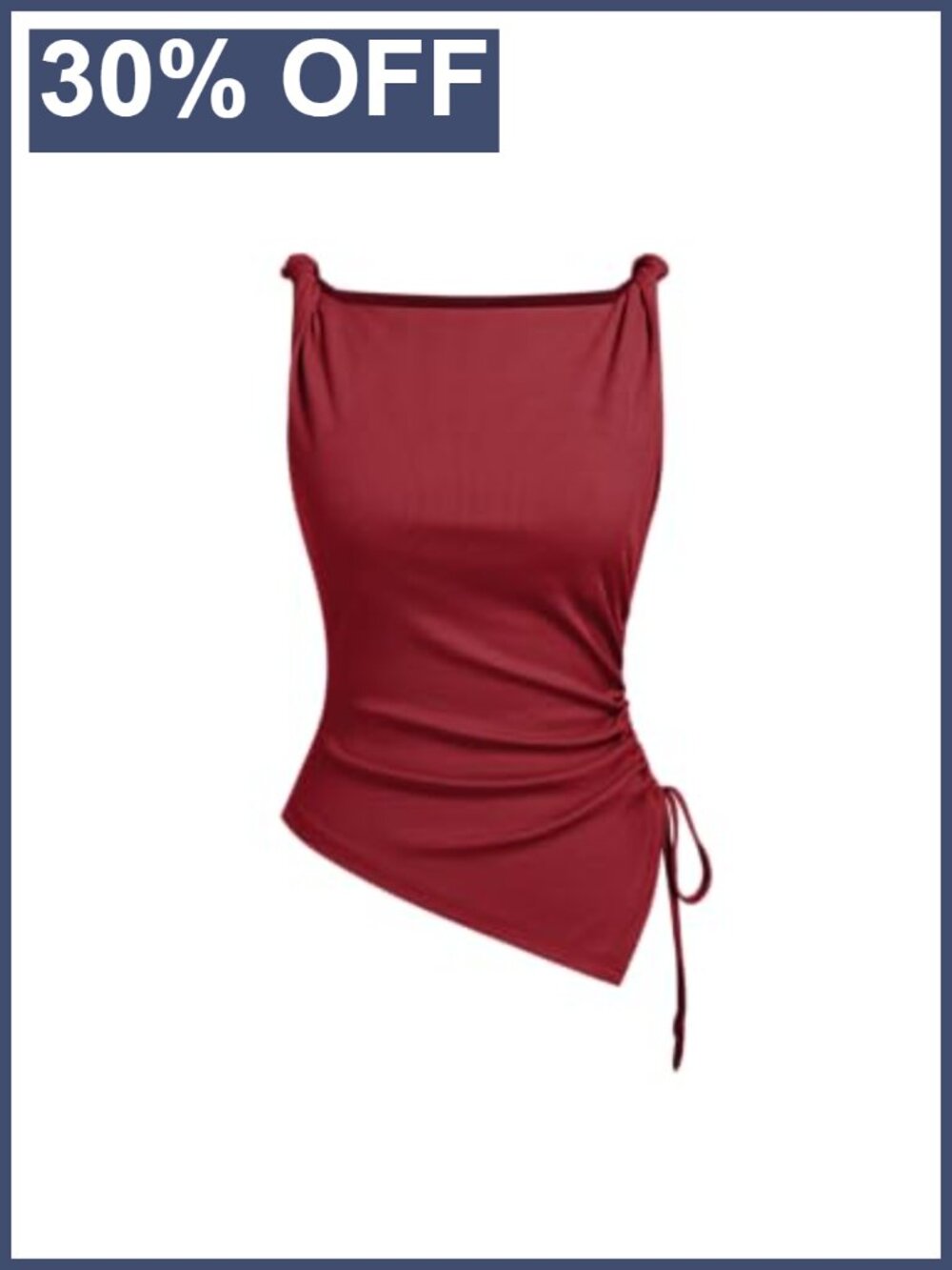 CIDER Womens Crop Top Ruched Drawstring Asymmetrical Boat Neck Tank